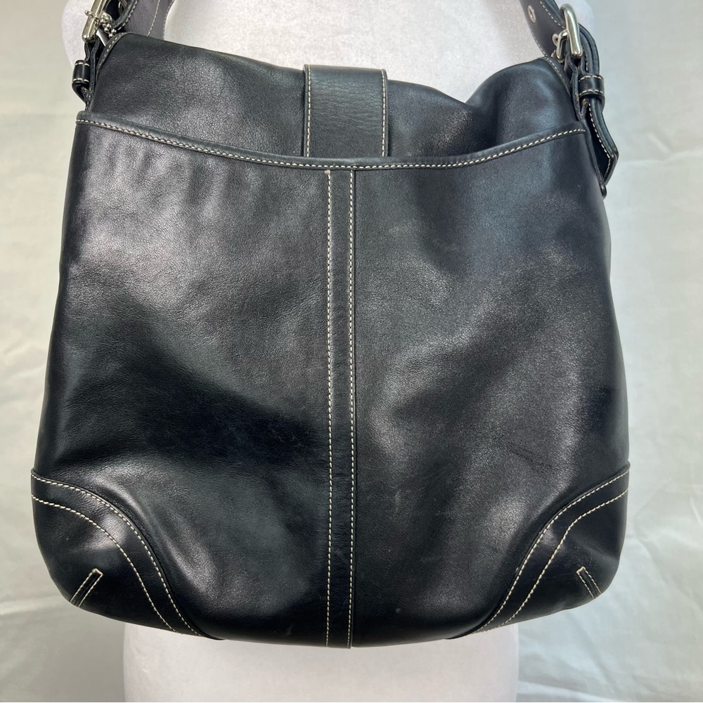 Coach black leather shoulder bag with adjustable strap and silver hardware. - Picture 8 of 11